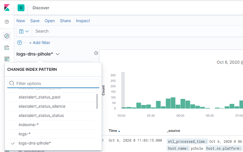 Kibana discovery Pi-hole change index pattern